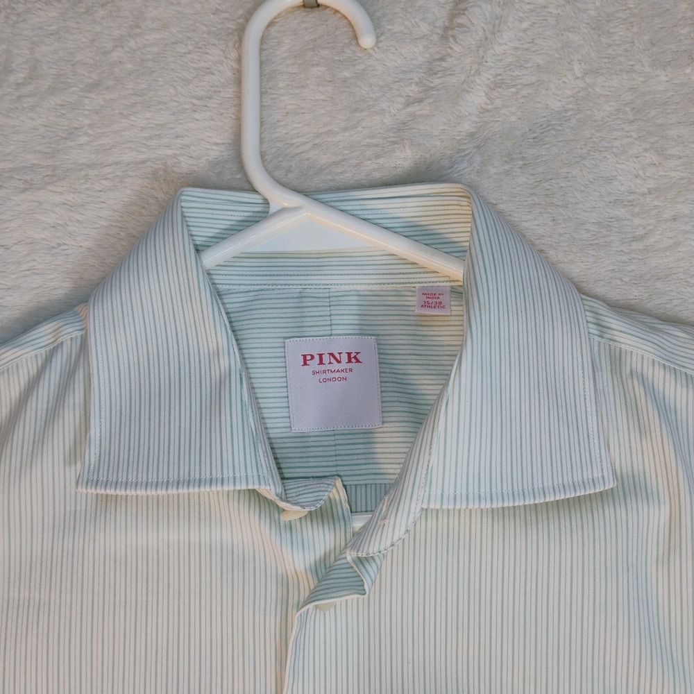 Mens PIINK shirtmaker LONDON 15/38 athletic long sleeve vertical stripe white
